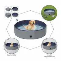 Piscine pliable pour animaux de compagnie 80 x 80 x 20 cm bleue en PVC avec parois latérales renforcées, piscine pour chien pour jardin, terrasse et cour, piscine pour chiens et animaux de compagnie, peu encombrante et pliable, bain pour chien pour l'été et les loisirs en plein air 6