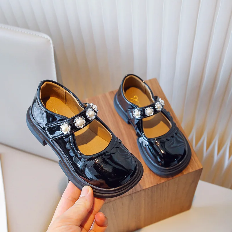 

Girls Shallow Leather Shoes for Party Wedding Kids Princess Black Shoes Fashion Children Ruffled Edge Elegant Mary Jane Shoes