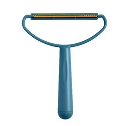 Portable Pet Hair and Lint Remover Brush - Manual Fabric Cleaning Tool (Blue)