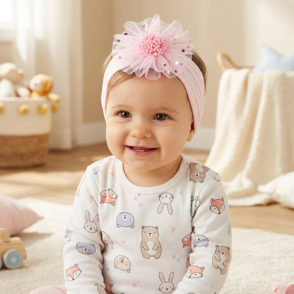 새로운 여아용 꽃무늬 자카드 헤어밴드, 통기성 좋고 신축성 있는 용 부드러운 머리 보호 헤어 액세서리