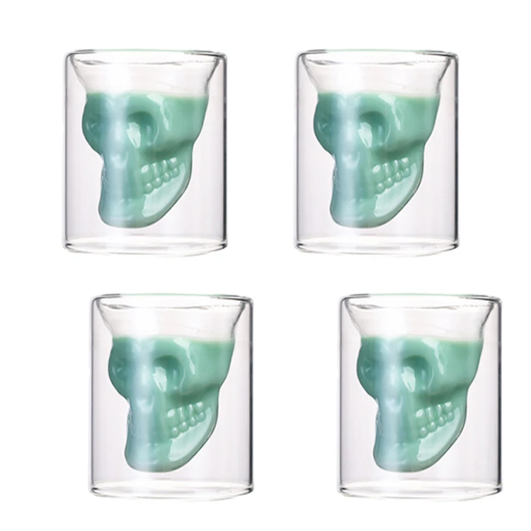 

New Arrival Double Layer Design Skeleton Whiskey Glass,Funny Crystal Drinking Cup,Creative Home Halloween Party Bar Cup Gift