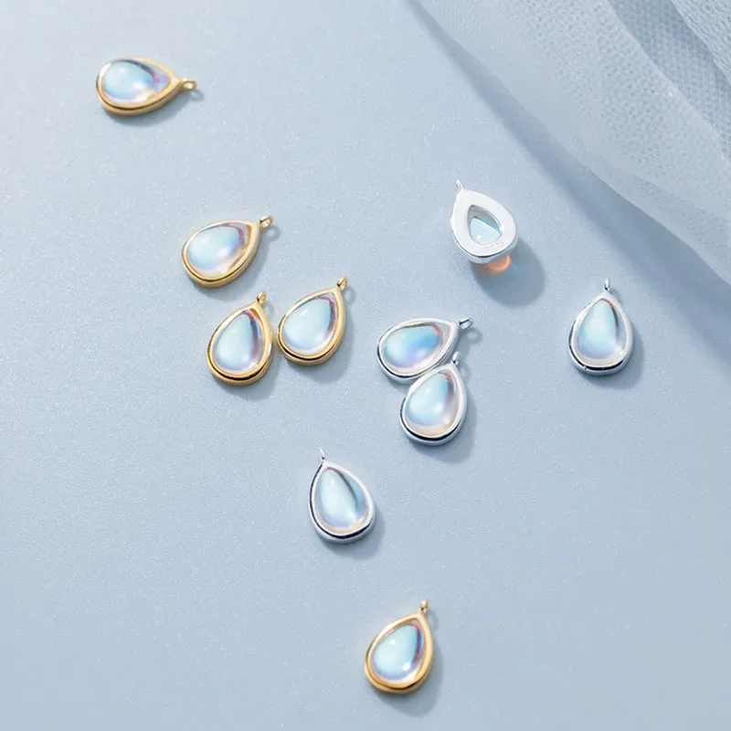 TrustDavis Real 925 Sterling Silver Synthetic Moonstone Water Drop Charm Pendant Handmade DIY Accessories Jewelry DZ77 pendant necklace