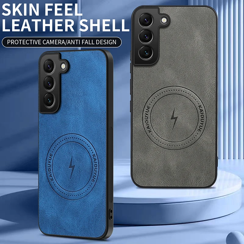 Leather Matte Frosted Magnetic Shockproof Phone Case with Soft Bumper Cover