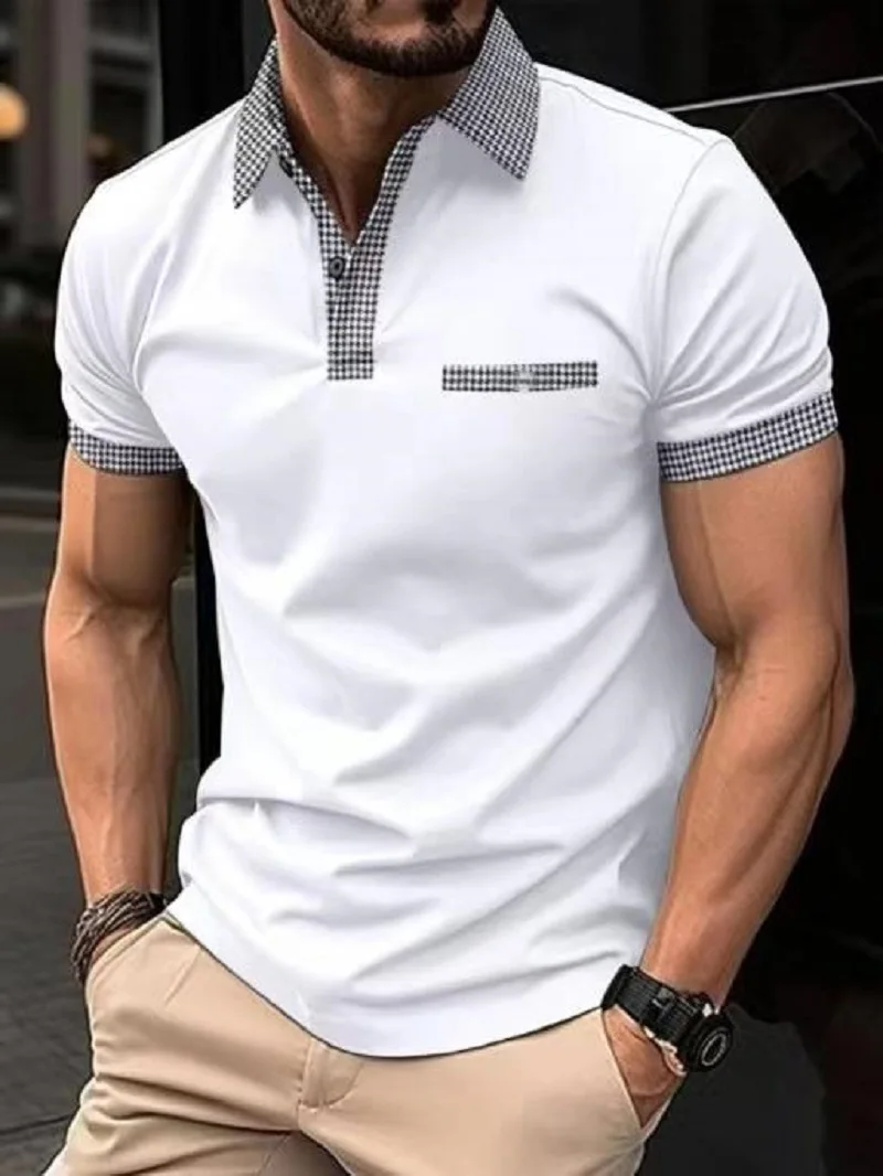 Estate Tinta Unita Uomo Polo Top Bavero Bottone Manica Corta Top Moda Golf T Shirt Slim Business Casual Abbigliamento Uomo