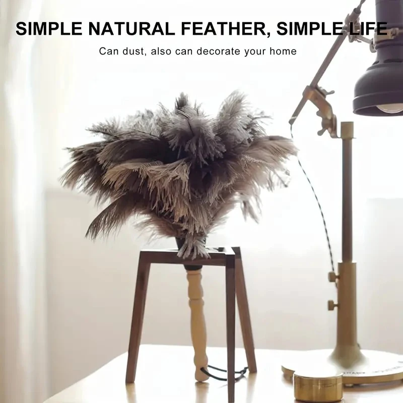 

Natural Ostrich Feather Duster Fluffy Soft Dusters With Wooden Handle Car Furniture Cleaning Anti-static Computer Feather Duster