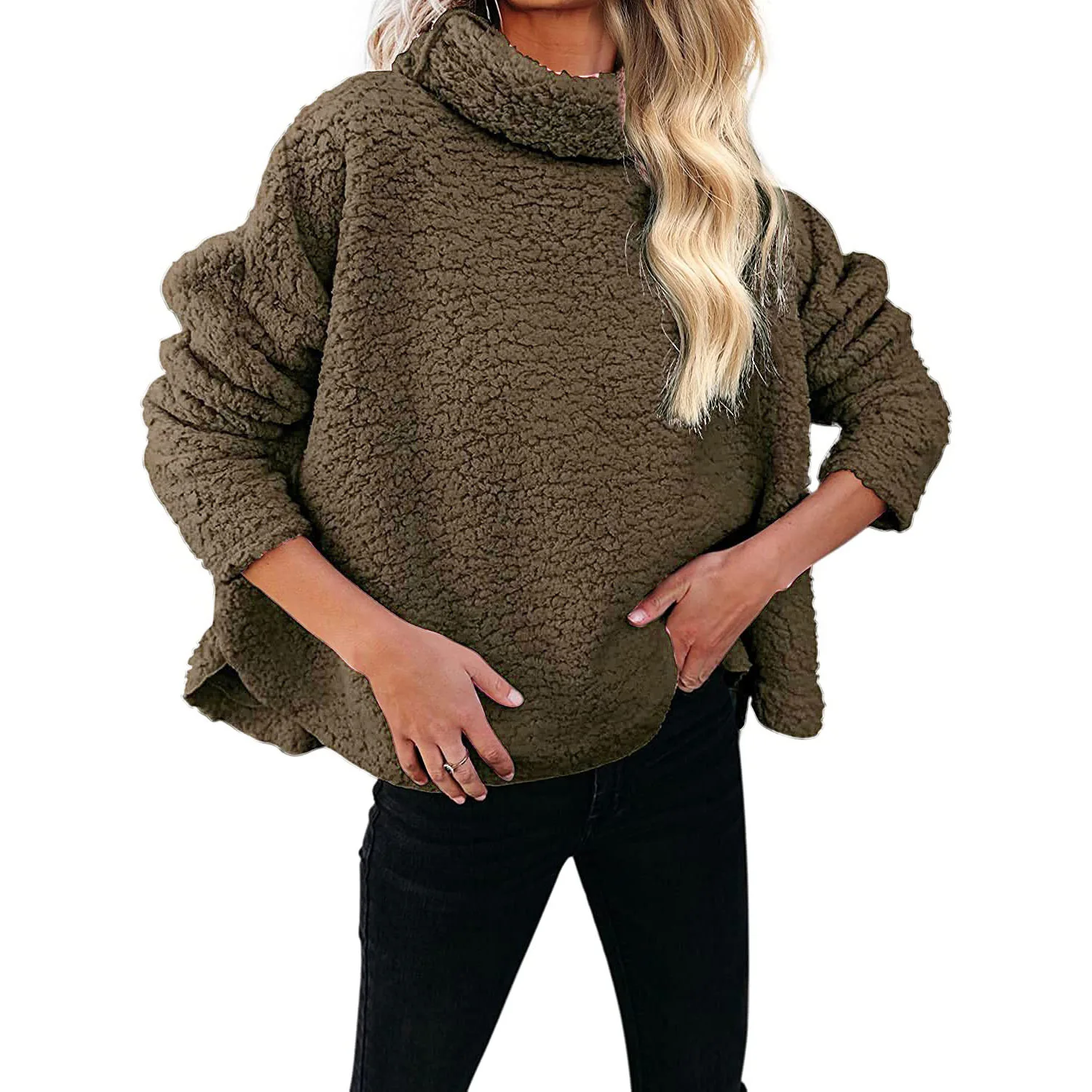 2023 Women's New High-neck Warm Woolen Fleece Autumn and Winter Loose Fleece Long-sleeved Jacket Jacket Women's Fashion Casual