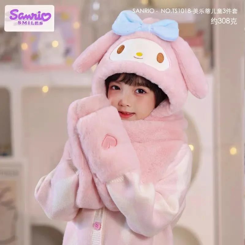 

Sanrio Cinnamoroll Pochacco anime peripheral scarf, hat and gloves three-piece set My melody girly heart kawaii children's gift