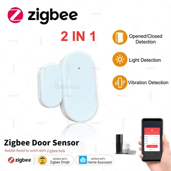 2 In 1 Zigbee Door Sensor Window Sensor With Light Vibration Detect Smart Home Door Detector AntiTheft Alarm Sensor Support Z2M 1
