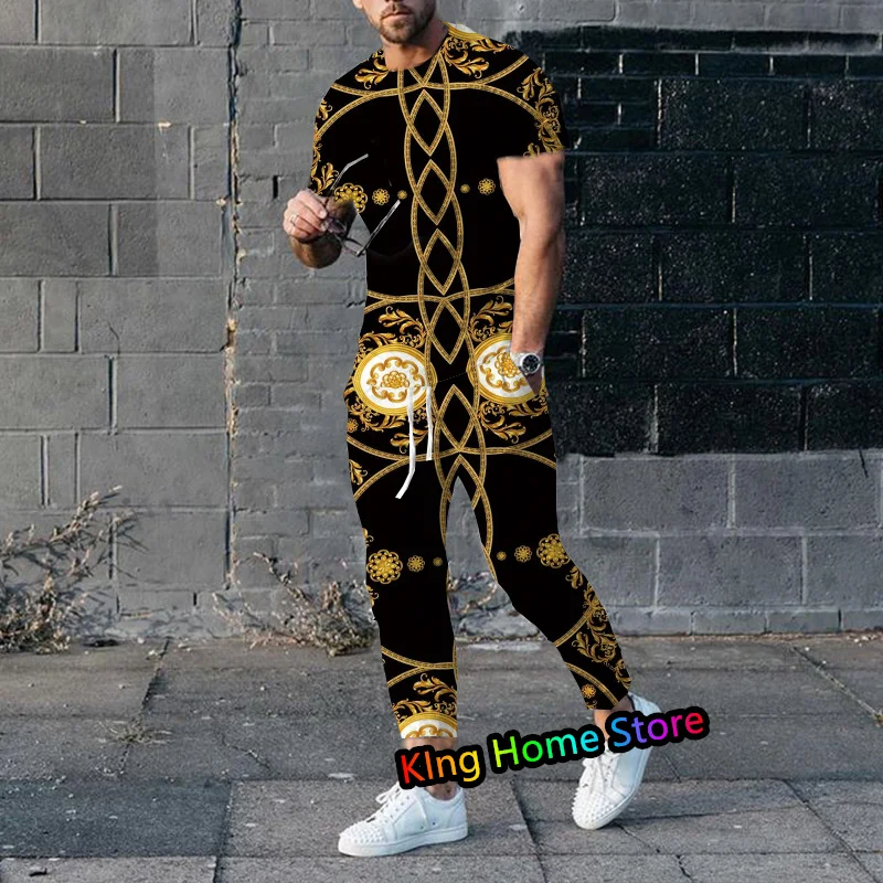 Luxury Male Clothes Outfits 3D TShirt Long Pants 2 Piece Sets Suits Fashion Men's Tracksuit Streetwear Casual Sportswear