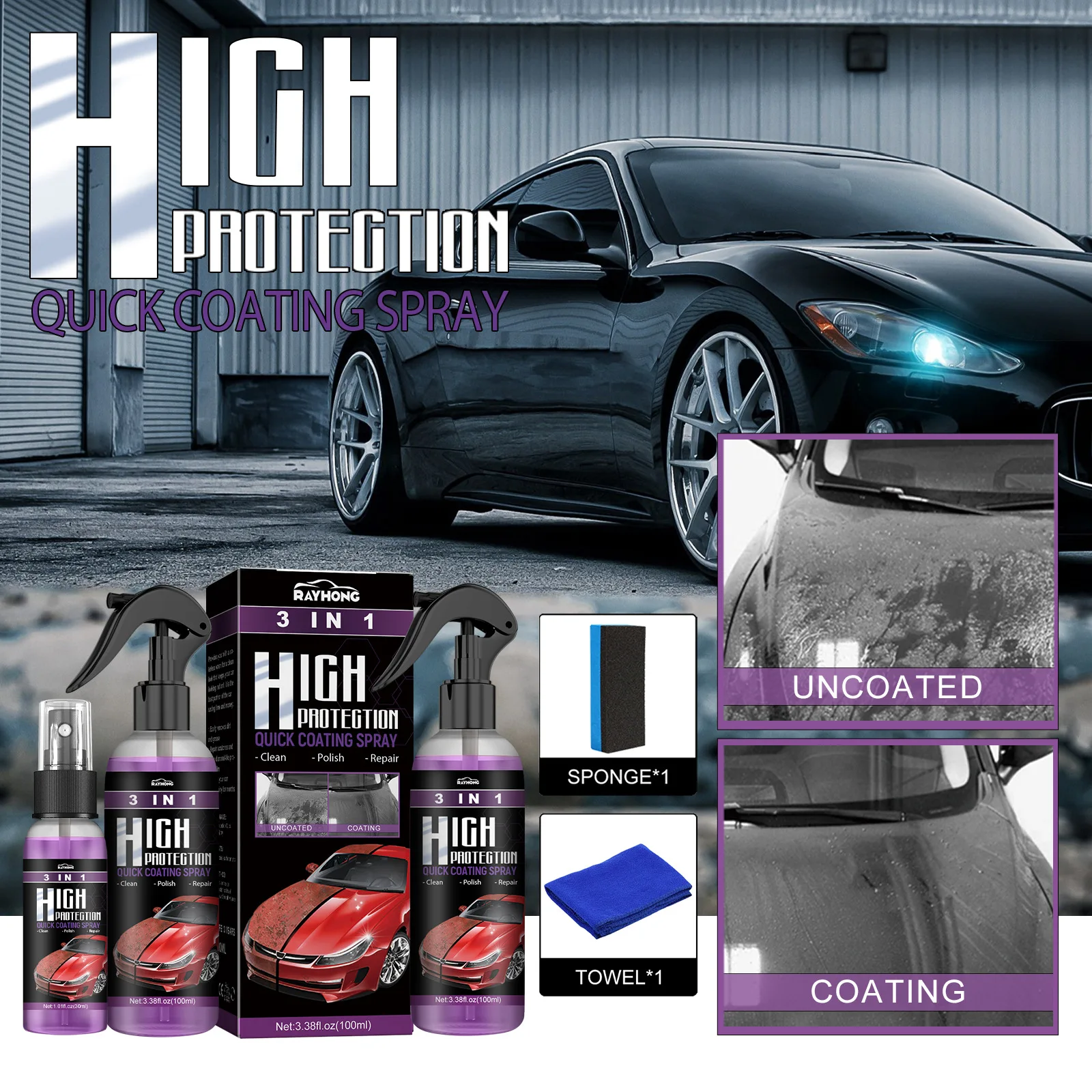 100/200/300Ml 3 In 1 Spray Per Rivestimento Rapido Ad Alta Protezione Shine Ceramic Car Wash Car Shield Cleaning Cera Per Vernice Lucidante Nano