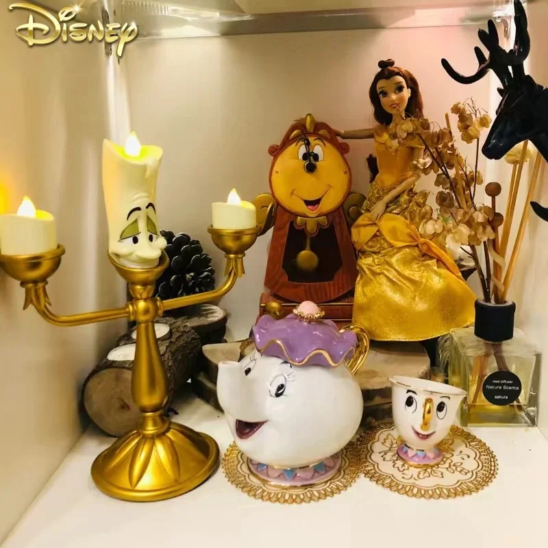 Hot Disney Beauty And The Beast Action Figures Cogsworth Mr Clock Lumiere Candle Lamp Statue Figure Home Decoration Model Gifts