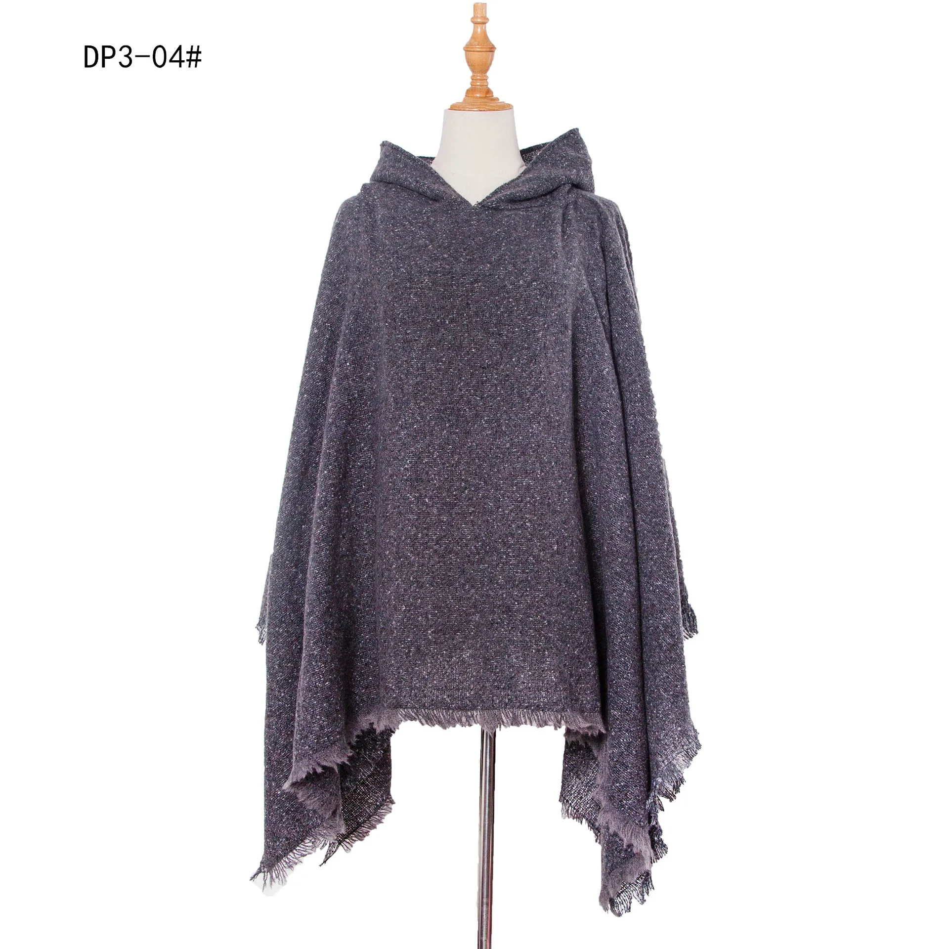 Autumn Winter New Loop Yarn Hooded Pullover Tourism Solid Color Cape Women Fashion Street Poncho Lady Capes Purple Cloaks tibet princess horse race robe litang street life noble tibetan clothing ethnic minority tibet tourism holidays costume