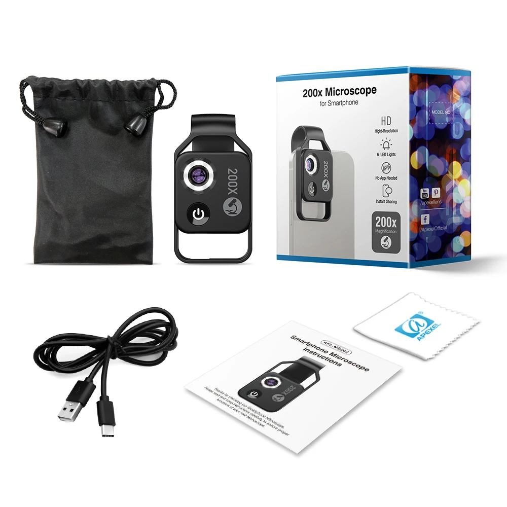 200X Phone Microscope with CPL Lens/LED Light/Universal Clip for iPhone/Andriod Phone To Enjoy Microworld for Kids and Adults 9