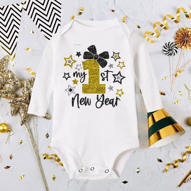 

My First New Year Baby Bodysuit Infant Romper Cotton Toddler Long Sleeve Jumpsuit Boys Girls Clothes Newbron Holiday Shower Gift