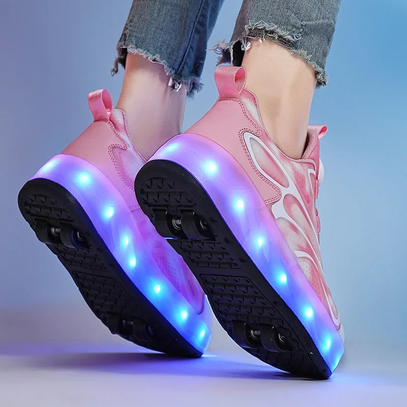 Roller Skate Shoes Kids Fashion Casual Sport 4 Wheels Sneakers Boys Girls Outdoor Games Toys Gift Lighted Children Boots