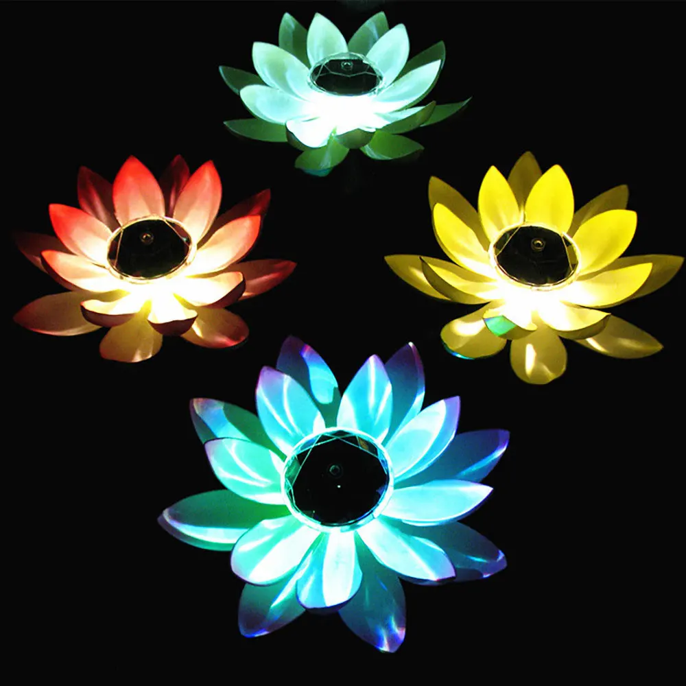 LED Floating Lotus Light Solar Powered Lotus Lamp with 7 Colors RGB Waterproof Water Floating Night Lamp for Garden Pool Party
