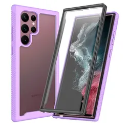 Shockproof Clear Case with Built - in Screen Protector and TPU Bumper Rugged Defender Cover - PC and TPU (PURPLE)