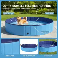 Piscine pliable pour chien bleue 160 x 160 x 30 cm en PVC, piscine pour chiens et animaux de compagnie, piscine pour animaux de compagnie pour jardin, terrasse et loisirs en plein air, bain pour chien pour se rafraîchir en été, piscine portable pour chiens de grande et petite taille 5