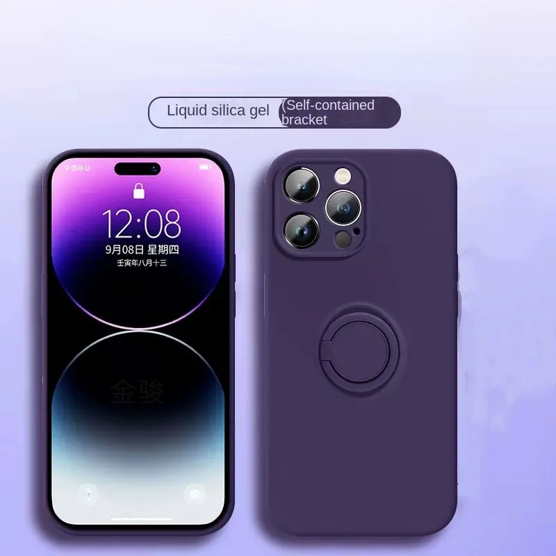 

Liquid Silicone Phone Case Suitable For iPhone 14, 13, 12, 11 Pro Max XS, Max X XR, 8, 7 Plus Mini Ring Holder, Anti Drop Case