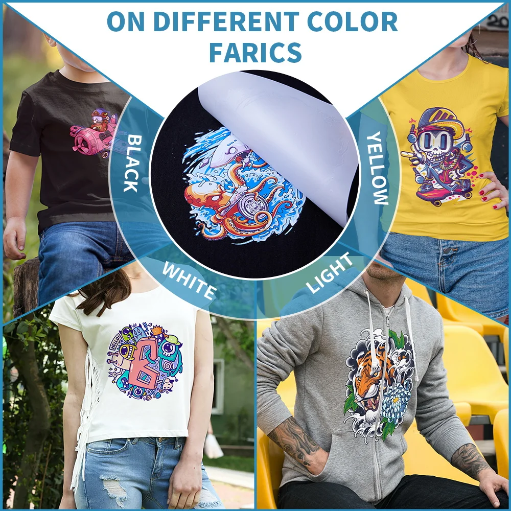 WOWOCUT DTF 전사 필름 100매 A3 DTF 승화 프린터용 필름에 직접 접착 전사지 모든 색상 직물용