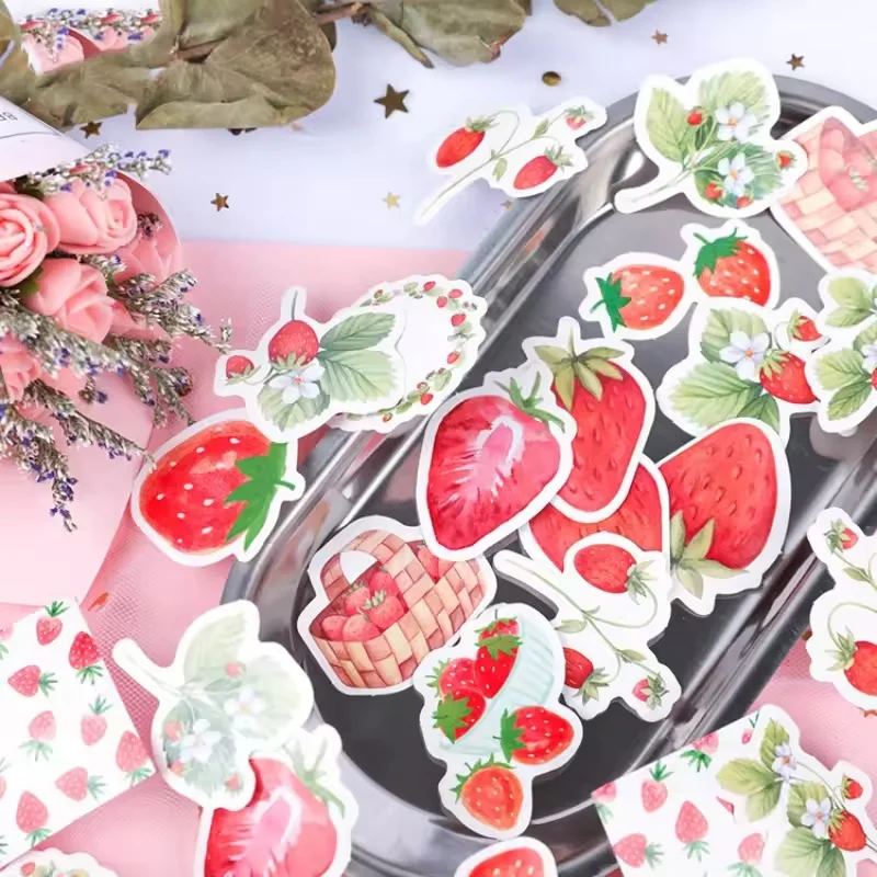 45Pcs 과일 딸기 상자 스티커 사진 앨범 스크랩북 잡지 장식 선물 씰링 스티커 DIY 장식