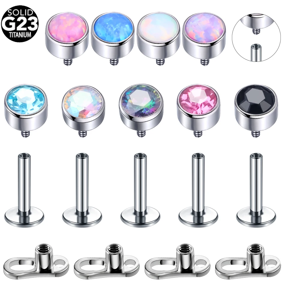 Titanio Opale Dermal Anchor Top Zircone Skin Diver Surface Microdermal Piercing Kit Trago Labret Helix Piercing Accessori
