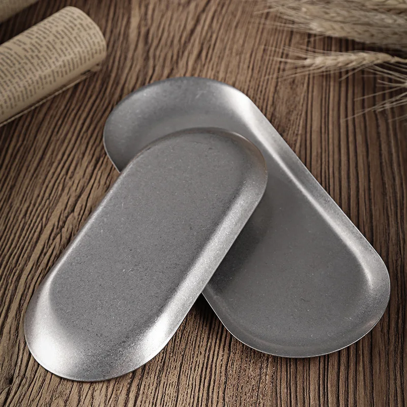 Retro Oval Stainless Steel Plate Thickened Silver Dessert Storage Tray Shallow Dishes Kitchen Tableware 5