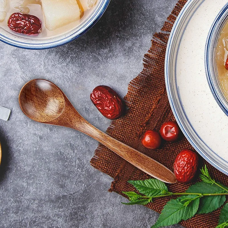 Wooden Cooking Spoons 6Pcs Small Wooden Teaspoon Cooking Small Condiments Mini Honey Spoon