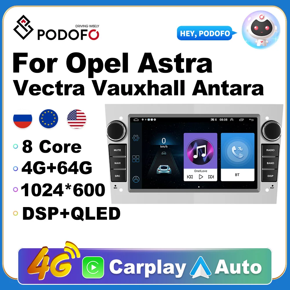 

Podofo 8G 128G Android 11 2 Din Car Radio GPS CARPLAY for Opel Astra H J 2004 Vectra Vauxhall Antara Zafira Corsa Vivaro Meriva