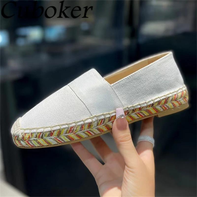 

2024 Summer Denim Canvas Flat Shoes Women Round Toe Thick Sole Slip On Fisherman Shoes Daily Casual Walking Lazy Loafers Femme