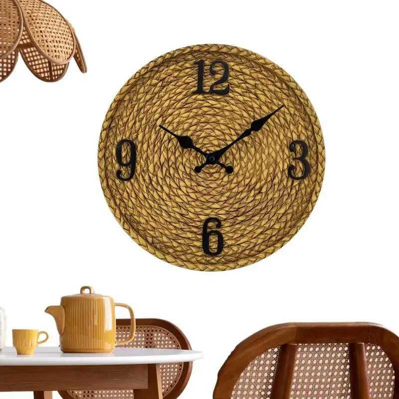 

Wall Clocks Vintage 12-Inch Large Rustic Rattan Farmhouse Clock Decorative Round Clock Decorative Round Clock Battery Operated