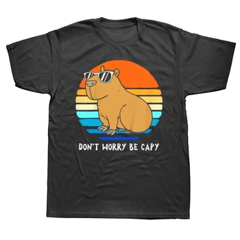 Retro Funny Capybara Dont Be Worry Be Capy Capibaras T Shirts Graphic Streetwear Short Sleeve Birthday Gifts T-shirt Graphic Y2K 1
