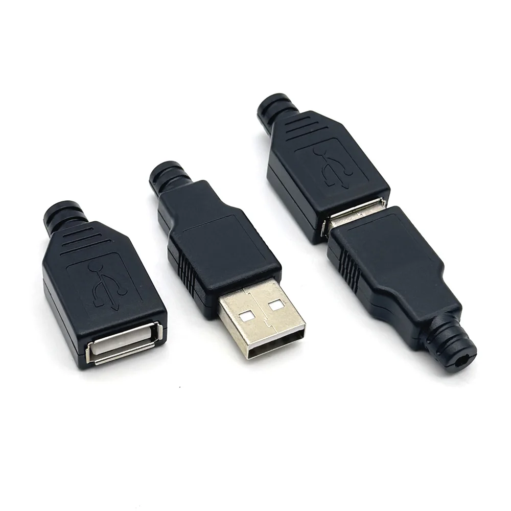 2A 유형 A 남성 여성 USB 4 핀 플러그 소켓 커넥터 검정색 플라스틱 커버 유형-A DIY 키트