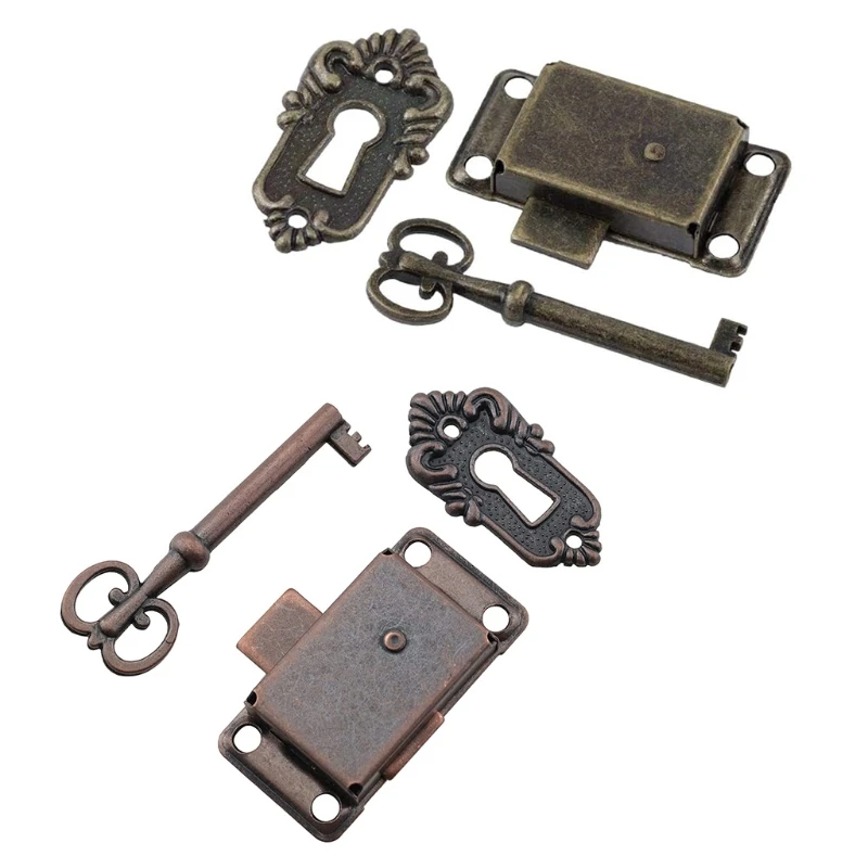 Drawer Lock Antique Locks Antique Iron Drawer Locks Decorative Furniture Locks with Key for Drawers, Wardrobe, Jewelry Wooden Box, Cabinet