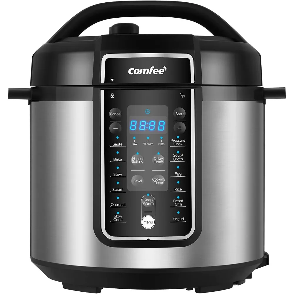 

Pressure Cooker 6 Quart with 12 Presets, Multi-Functional Programmable Slow Cooker, Rice Cooker, Steamer, Sauté pan, and More