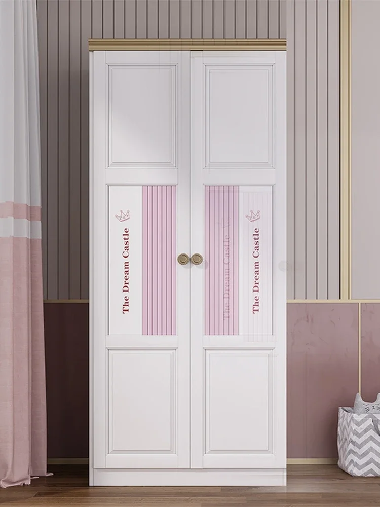 Children's Wardrobe Girl Double-Door Closet Home Bedroom Light Luxury Wardrobe Three-Door Locker Side Cabinet