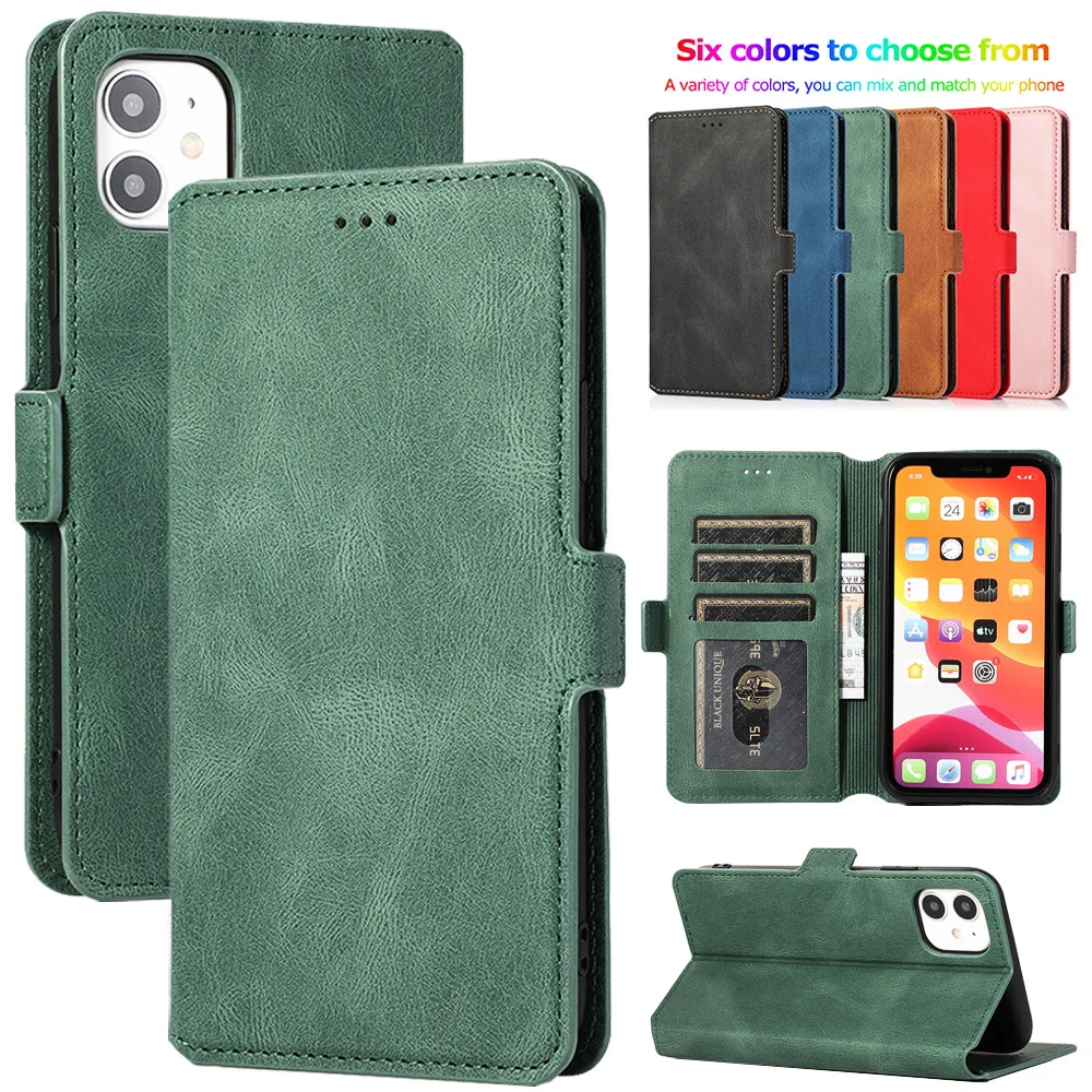 

Suitable for iphone14ProMax Vintage Flip Phone Leather Case Xsmax Xr 13 12pro Side Buckle Card Holder 7G 8plus Protection Cover