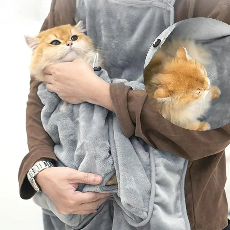 Cat Carrier Apron with Holes Outdoor Travel Small Cat Dogs Hanging Chest Bag Sleeping Pocket Winter Plush Pets Carrier Bag