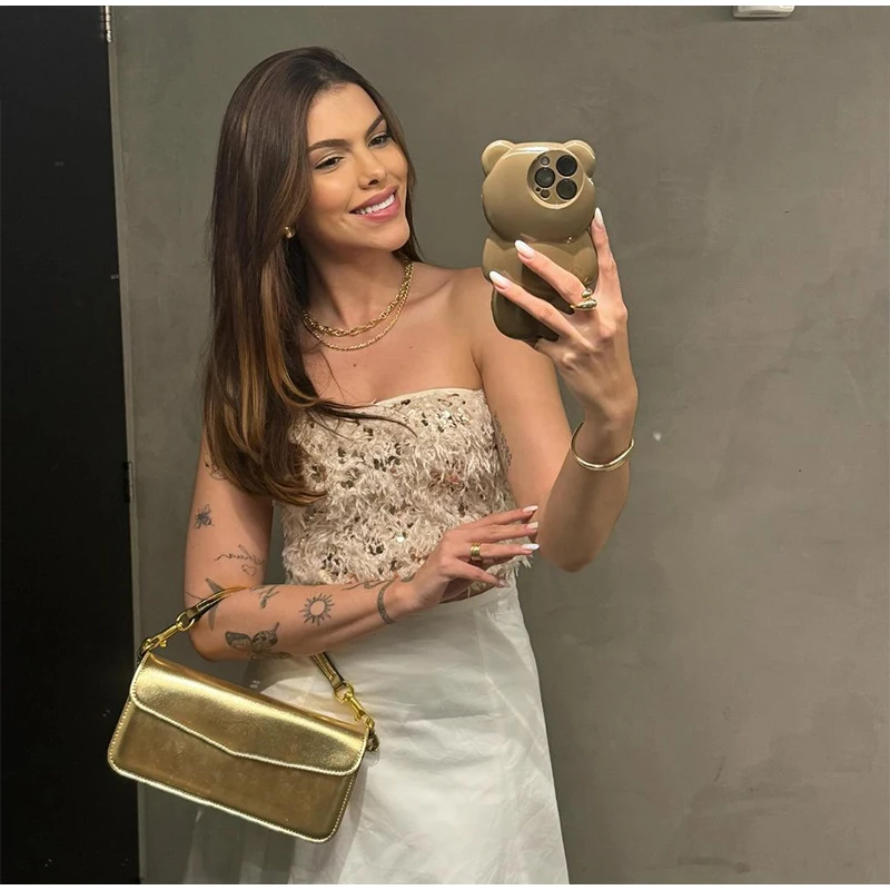 Sexy Plush Sequin Strapless Tube Tops Women Retro Solid Feather Glitter Sleeveless Corset Tops Female Spring Chic Streetwear