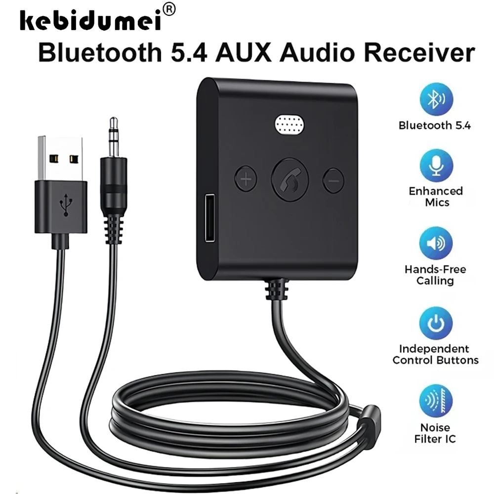Bluetooth 5.4 AUX Car Adapter Wireless Bluetooth Receiver with Mic USB AUX Audio Adapter Car Kit Stereo Audio for TV Headphone bluetooth adapter bluetooth audio receiver bluetooth transceiver adapter audio adapter bluetooth aux adaptor