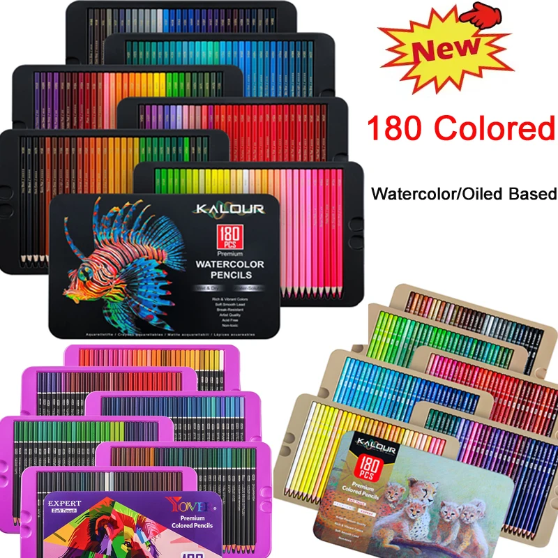 KALOUR Set di matite colorate da 180 colori, matite da disegno professionali solubili in acqua a base di olio e soddisfa varie esigenze di pittura per artisti