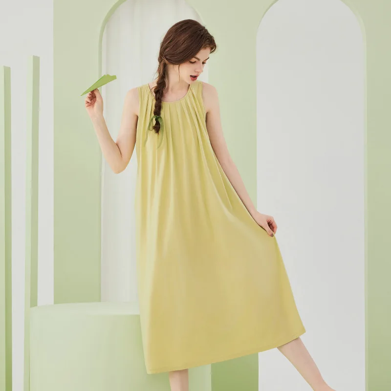 Sleeveless Night Dress Women Modal Cotton Nightgown with Chestpads Summer Cute Sleepwear Ladies Thin Section Femme Nighty Wear