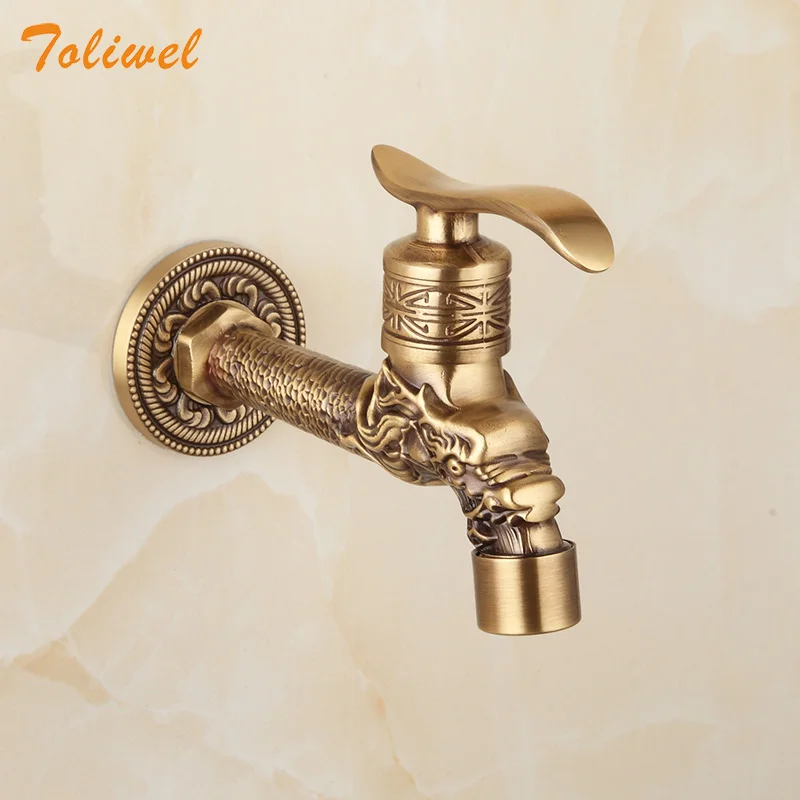Antique Dragon Lever Handle Wall Mount Outdoor Garden Faucet Laundry Mop Sink Washing Machine Basin Faucets Hose Water Tap