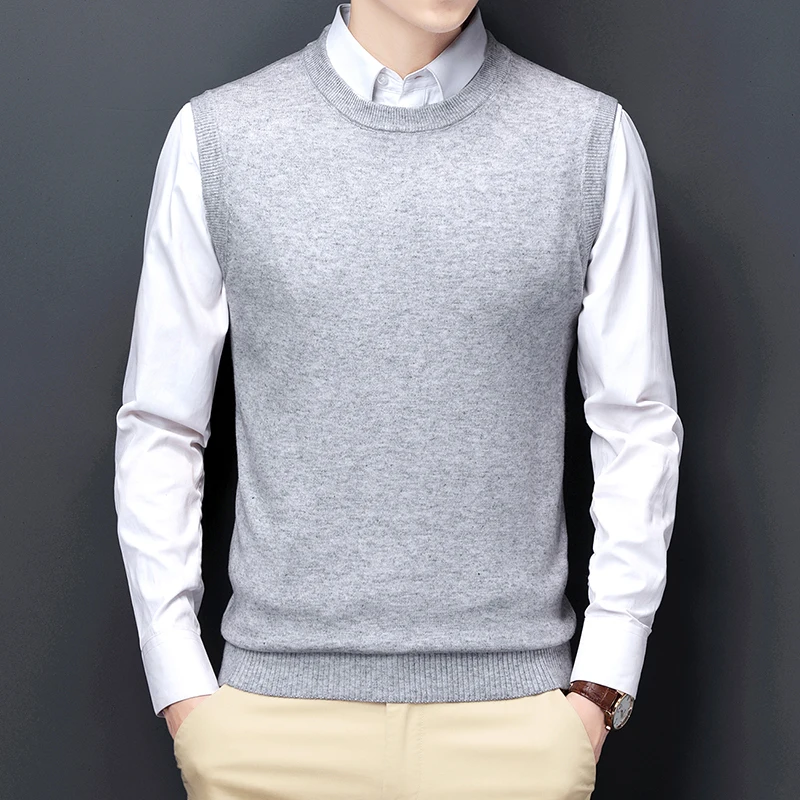 Men Sweater Vest Korean Round Neck Business Casual Fitted Version Black Light Grey Sleeveless Knitted Vest Top Male Brand men sweater vests mens knitted vest