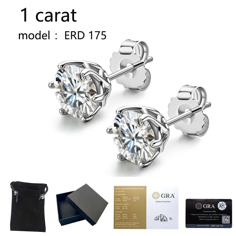 Real 0.5-1 Carat D Color Moissanite Stud Earrings 100% 925 Sterling Silver Multiple Styles Classic Moissanite Diamond Ear Stud 