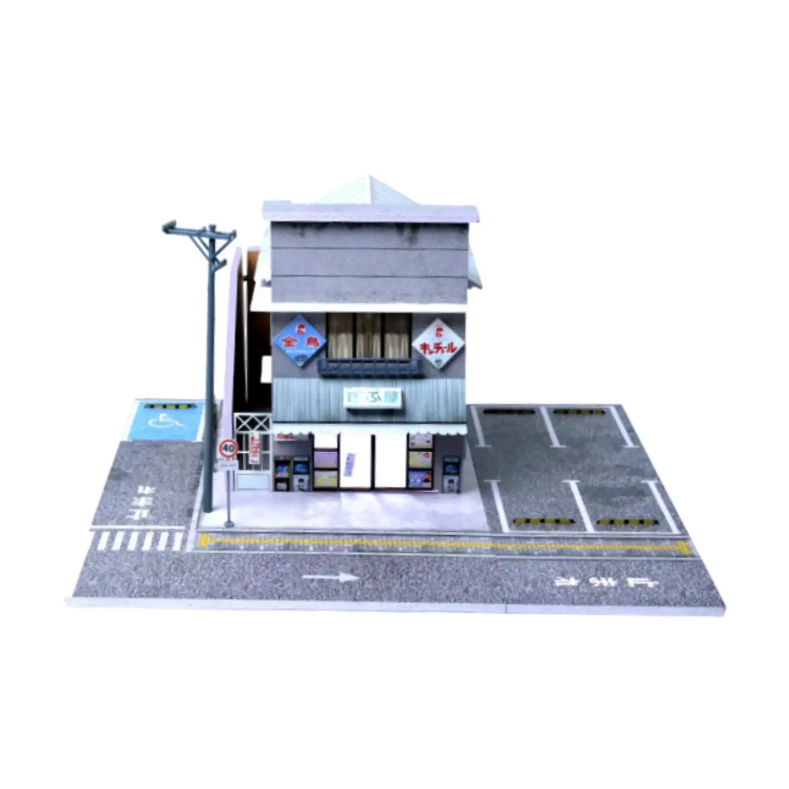 1/64 스케일 미니어처 디오라마 장면 주차장 조명 건물 모형 포함, 빈티지 자동차 모형 사진 전시용