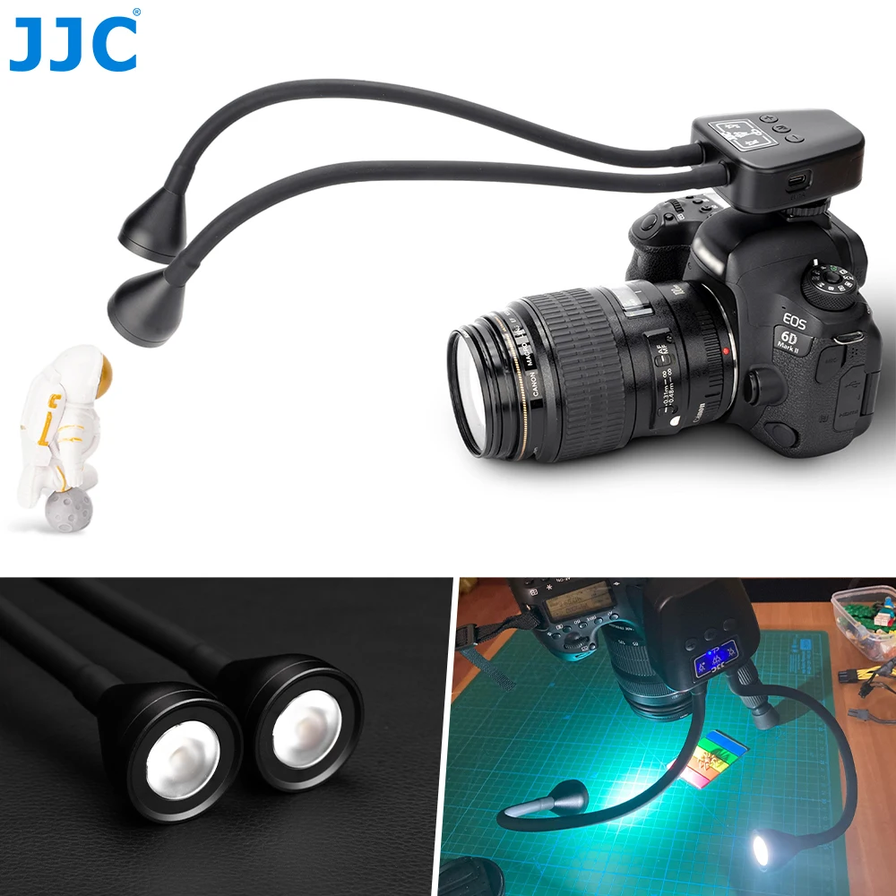 JJC Macro LED Arm Light Flash Lighting with 600mAh Buit-In Battery 10-Level Adjustable Speedlight for Macro Close-Up Photography