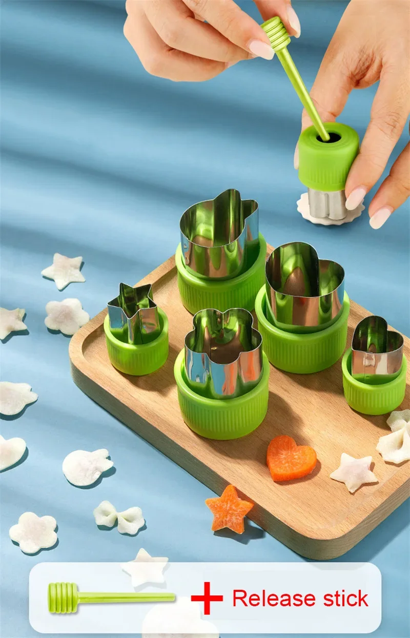 Description Picture 2 of item6-8pcs Cookie Cutter Embosser Vegetable Cutter Portable Stainless Steel Fruit Cutting Die Kitchen Accessories Baking Tools