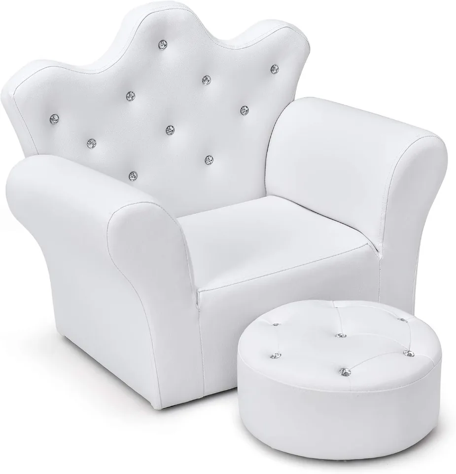 Kids Princess Sofa Set with Ottoman and Diamonds