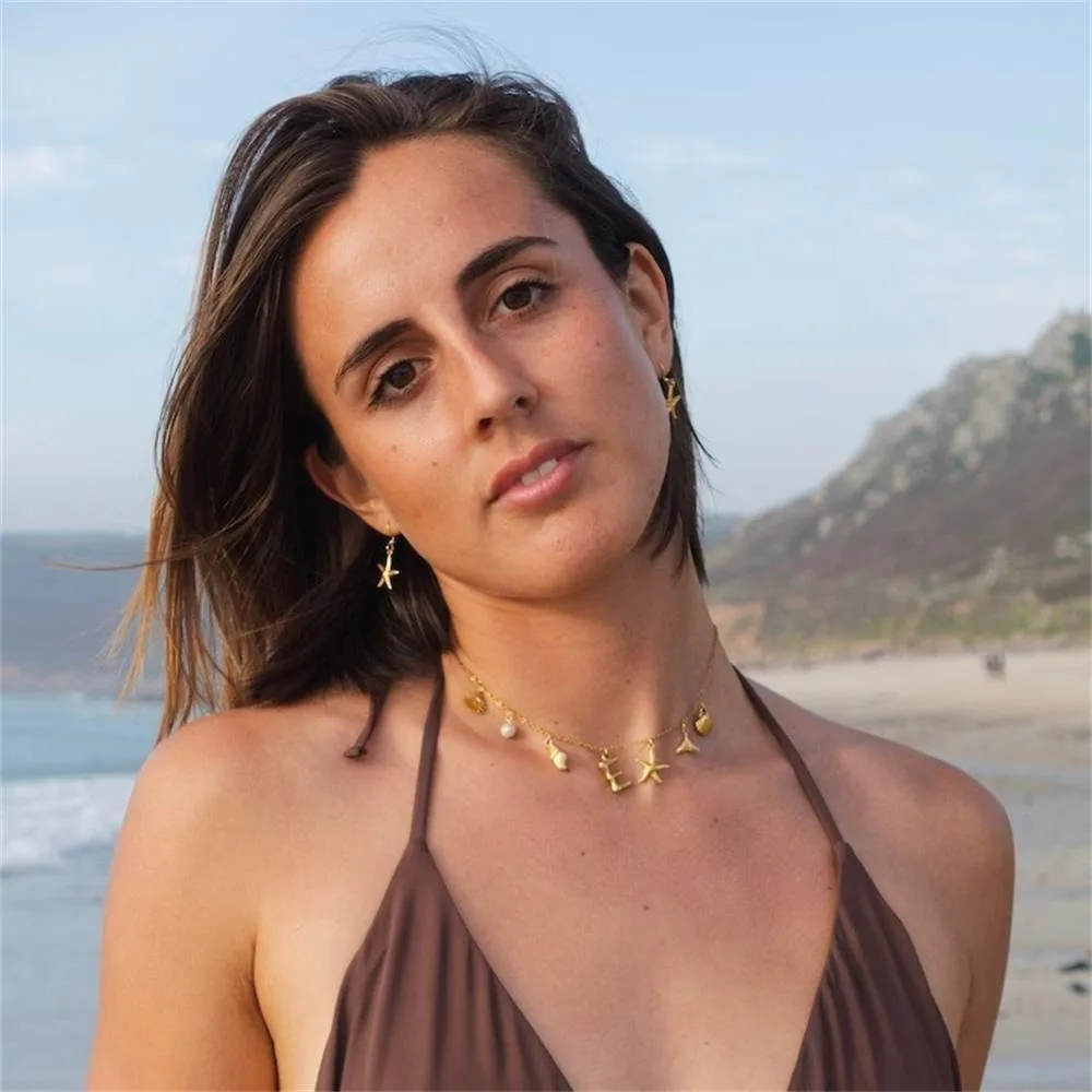 Boho Cute Star Conch Seashell Shells Small Pendant Exquisite Initial Alphabet Clavicle Choker Necklace Gold Plated Jewelry Gifts